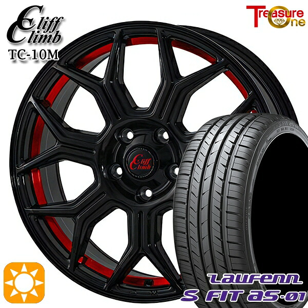 225/40R18 92W XL ラウフェン S FIT aS-01 LH02 トレジャーワン クリフクライム TC10M ブラックレッドアンダーカット 18インチ 7.0J 5H114.3 サマータイヤホイールセット