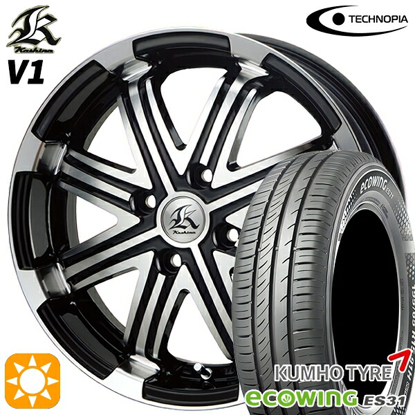 155/65R14 75T クムホ エコウィング ES31 テクノピア カシーナ V1 ブラックポリッシュ 14インチ 4.5J 4H100 サマータイヤホイールセット