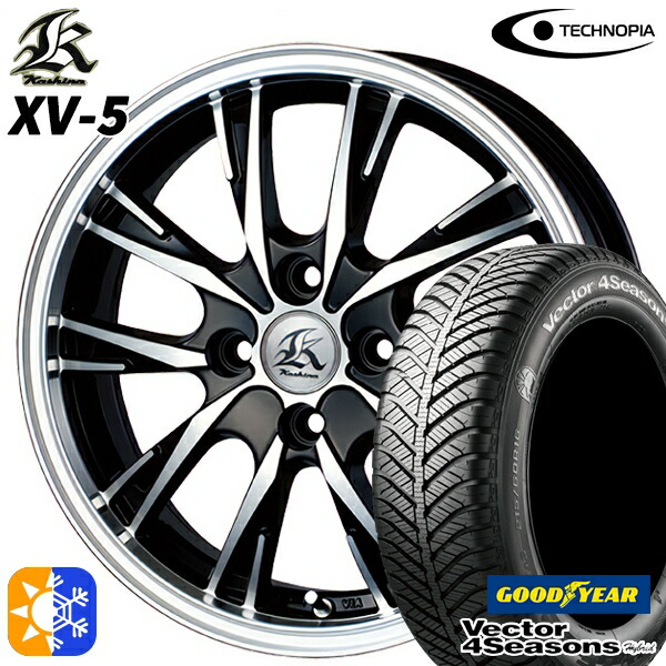 165/50R15 73H グッドイヤー ベクター フォーシーズンズ テクノピア カシーナ XV5 ブラックポリッシュ 15インチ 5.0J 4H100 オールシーズンタイヤホイールセット 57,200円