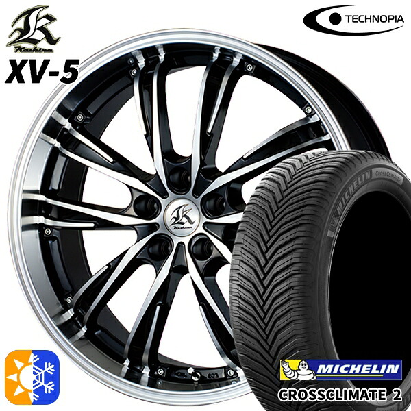 235/55R18 104V XL ミシュラン クロスクライメート2 テクノピア カシーナ XV5 ブラックポリッシュ 18インチ 7.5J 5H114.3 オールシーズンタイヤホイールセット