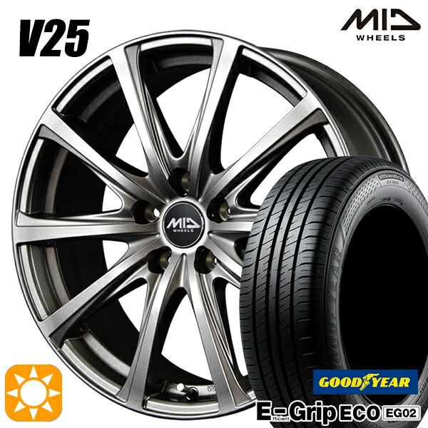 エスクァイア セレナ 195/65R15 91H グッドイヤー エフィシェントグリップ EG02 MID V25 メタリックグレー 15インチ 6.0J 5H114.3 サマータイヤホイールセット|タイヤホイール激安王国