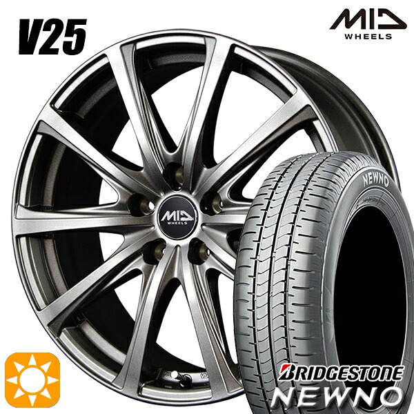 205/60R16 92H ブリヂストン ニューノ MID V25 メタリックグレー 16インチ 6.5J 5H114.3 サマータイヤホイールセット|タイヤホイール激安王国