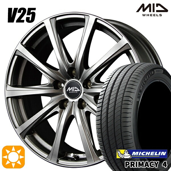 リーフ ノア 205/55R16 91W ミシュラン プライマシー4 MID V25 メタリックグレー 16インチ 6.5J 5H114.3 サマータイヤホイールセット
