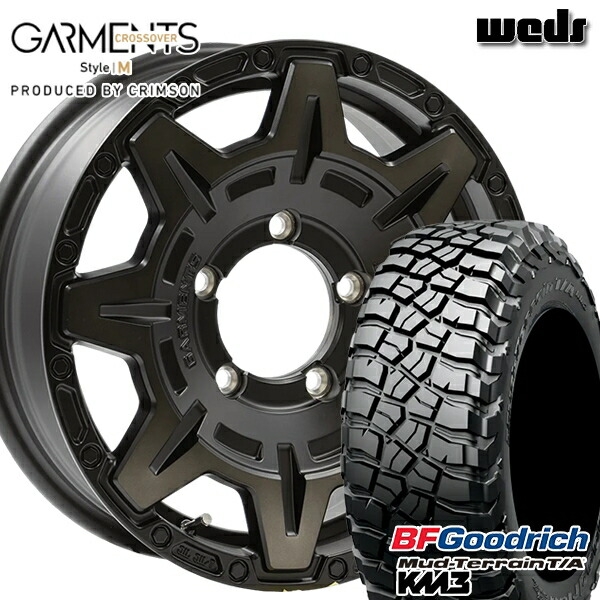 4/10ﾎﾟｲﾝﾄ10倍★ジムニー 225/75R16 115/112Q RBL BFグッドリッチ マッドテレーン T/A KM3 Weds ガーメンツ スタイルM マットブラッククリア 16インチ 5.5J 5H139.7 サマータイヤホイールセット