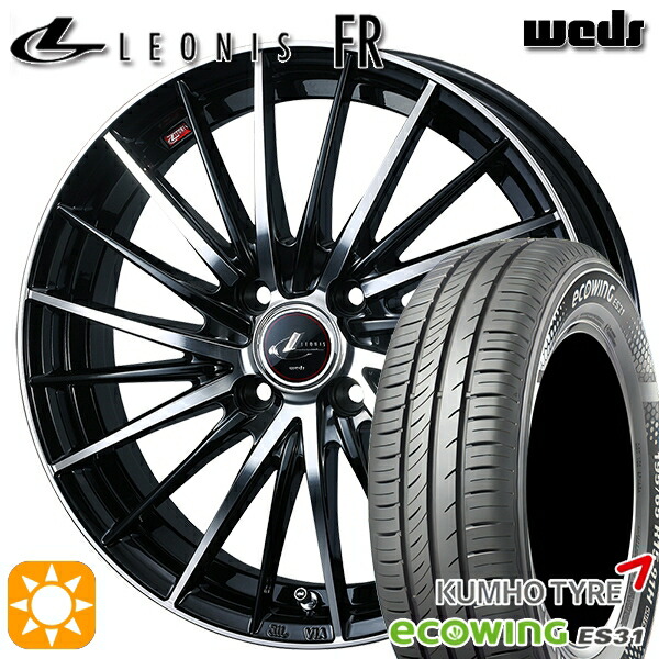 185/60R15 84H クムホ エコウィング ES31 Weds レオニス FR PBMC (パールブラック ミラーカット) 15インチ 5.5J 4H100 サマータイヤホイールセット