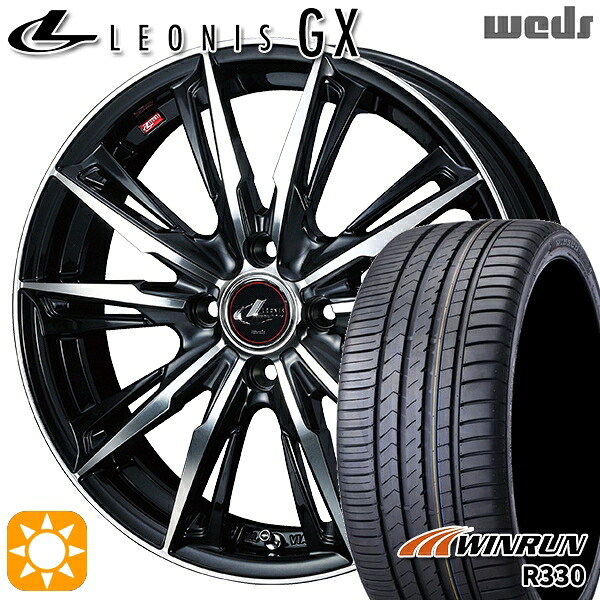 195/45R16 84V XL ウィンラン R330 Weds レオニス GX PBMC (パールブラック/ミラーカット) 16インチ 6.0J 4H100 サマータイヤホイールセット