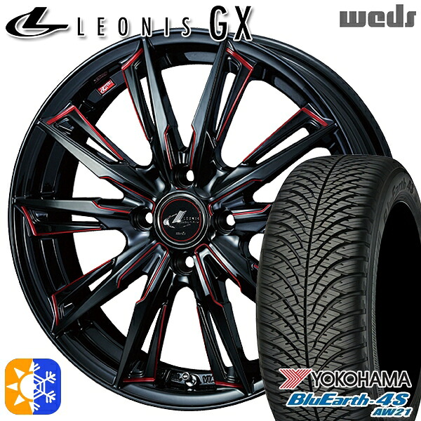215/70R16 100/97R RWL ヨコハマ ブルーアース 4S AW21 Weds レオニス GX BK/SC[RED] (ブラック/SCマシニング[レッド]) 16インチ 6.0J 4H100 オールシーズンタイヤホイールセット