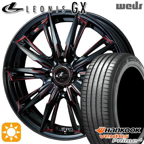 195/65R16 92V ハンコック ベンタスプライム4 K135 Weds レオニス GX BK/SC[RED] (ブラック/SCマシニング[レッド]) 16インチ 6.0J 4H100 サマータイヤホイールセット