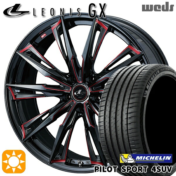 235/60R18 107W XL ミシュラン パイロットスポーツ4 SUV Weds レオニス GX BK/SC[RED] (ブラック/SCマシニング[レッド]) 18インチ 7.0J 5H114.3 サマータイヤホイールセット｜タイヤホイール激安王国