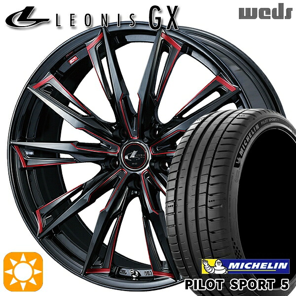 225/40R18 92Y XL ミシュラン パイロットスポーツ5 Weds レオニス GX BK/SC[RED] (ブラック/SCマシニング[レッド]) 18インチ 7.0J 5H114.3 サマータイヤホイールセット 126,350円