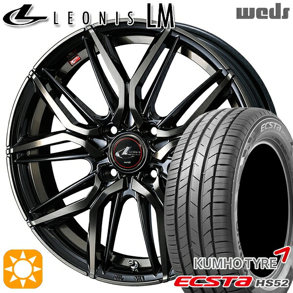 アクア ヤリス 195/50R16 88V XL クムホ エクスタ HS52 Weds レオニス LM PBMC/TI (パールブラック ミラーカット/チタントップ) 16インチ 6.0J 4H100 サマータイヤホイールセット