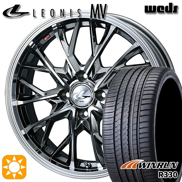 4/10ﾎﾟｲﾝﾄ10倍★195/50R16 88V XL ウィンラン R330 Weds レオニス MV BMCMC (ブラックメタルコート ミラーカット) 16インチ 6.0J 4H100 サマータイヤホイールセット