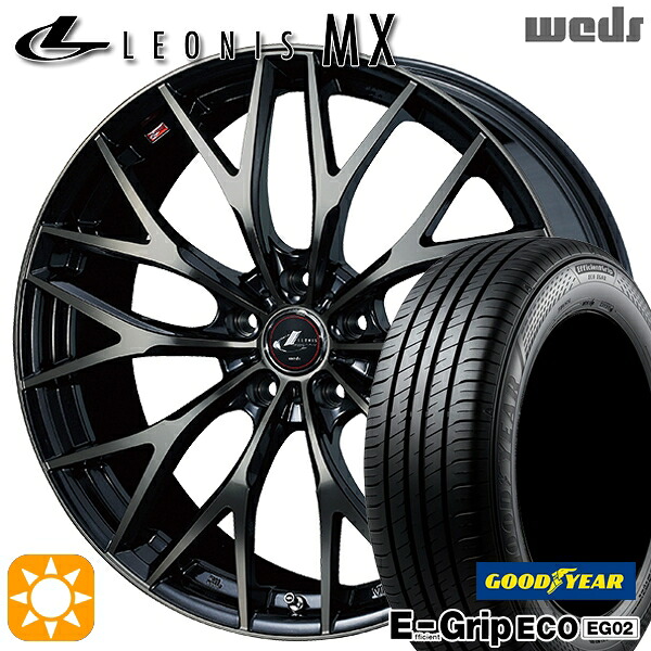 30/50プリウス カローラ 195/65R15 91H グッドイヤー エフィシェントグリップ EG02 Weds レオニス MX PBMC/TI (パールブラック ミラーカット/チタントップ) 15インチ 6.0J 5H100 サマータイヤホイールセット|タイヤホイール激安王国