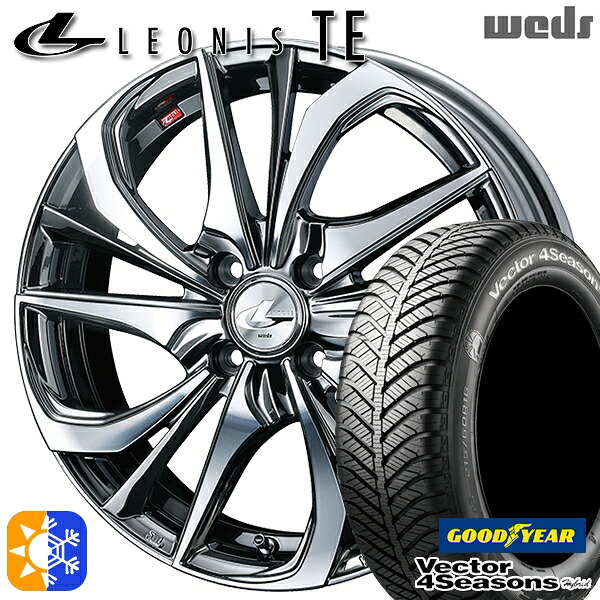 4/10ﾎﾟｲﾝﾄ10倍★165/60R15 77H グッドイヤー ベクター フォーシーズンズ Weds ウェッズ レオニス TE 15インチ 4.5J 4H100 BMCMC (ブラックメタルコート/ミラーカット) オールシーズンタイヤホイールセット