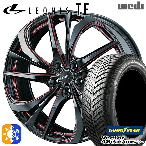 225/40R18 92H XL グッドイヤー ベクター フォーシーズンズ Weds ウェッズ レオニス TE 18インチ 7.0J 5H114.3 BK/SC[RED](ブラック/SCマシニング[レッド]) オールシーズンタイヤホイールセット｜タイヤホイール激安王国
