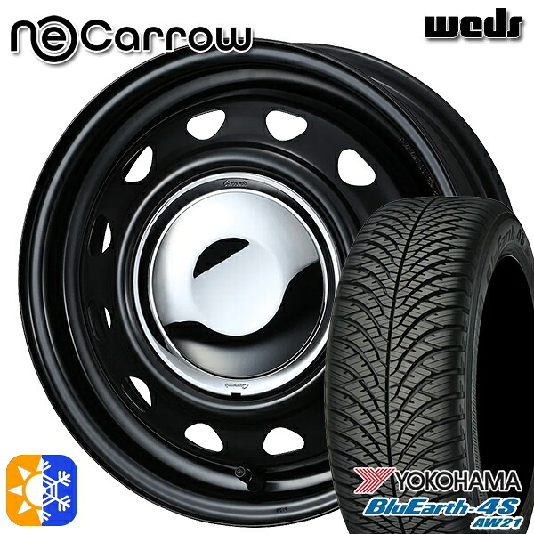 165/65R14 79H ヨコハマ ブルーアース 4S AW21 Weds ネオキャロ セミマットブラック/クロームキャップ 14インチ 4.5J 4H100 +45 オールシーズンタイヤホイールセット|タイヤホイール激安王国