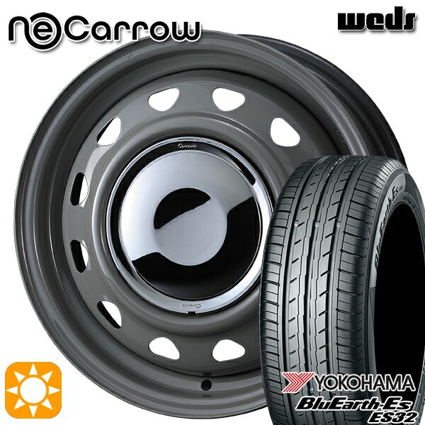 155/65R14 75S ヨコハマ ブルーアース ES32 Weds ウェッズ ネオキャロ グレー/クロームキャップ 14インチ 4.5J 4H100 +45 サマータイヤホイールセット