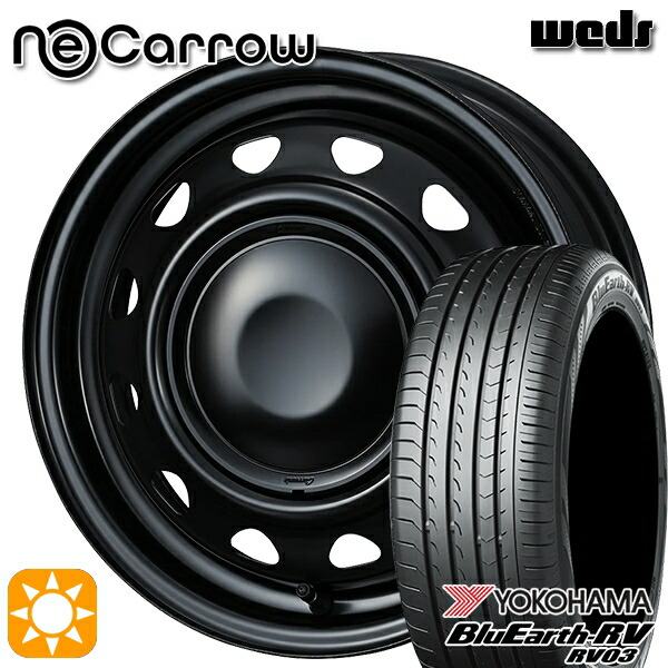 155/65R14 ヨコハマ ブルーアース RV03 Weds ネオキャロ セミマットブラック/セミマットブラックキャップ 14インチ 4.5J 4H100 +45 サマータイヤホイールセット|タイヤホイール激安王国