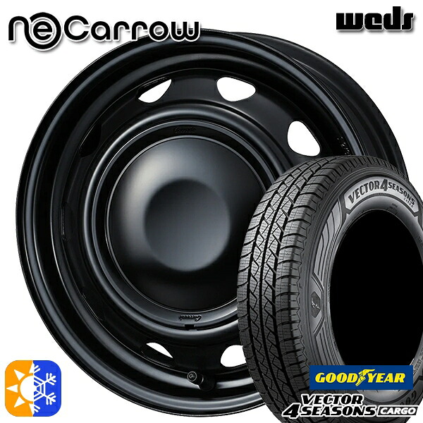 4/20ﾎﾟｲﾝﾄ10倍★145/80R12 80/78N (145R12 6PR 相当) ベクター フォーシーズンズ カーゴ Weds ウェッズ ネオキャロ セミマットブラック/セミマットブラックキャップ 12インチ 3.5J 4H100 +34 オールシーズンタイヤホイールセット