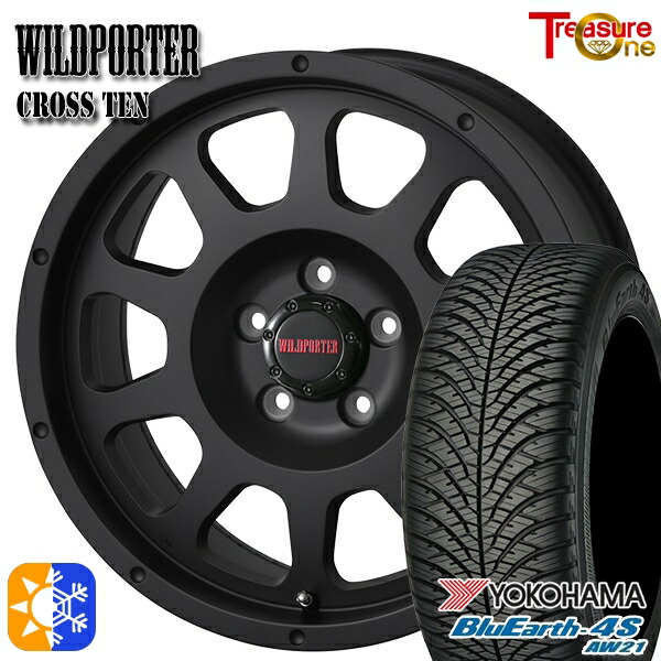 215/60R16 99H XL ヨコハマ ブルーアース 4S AW21 トレジャーワン ワイルトポーター クロス10 マットブラック 16インチ 7.0J 5H114.3 オールシーズンタイヤホイールセット