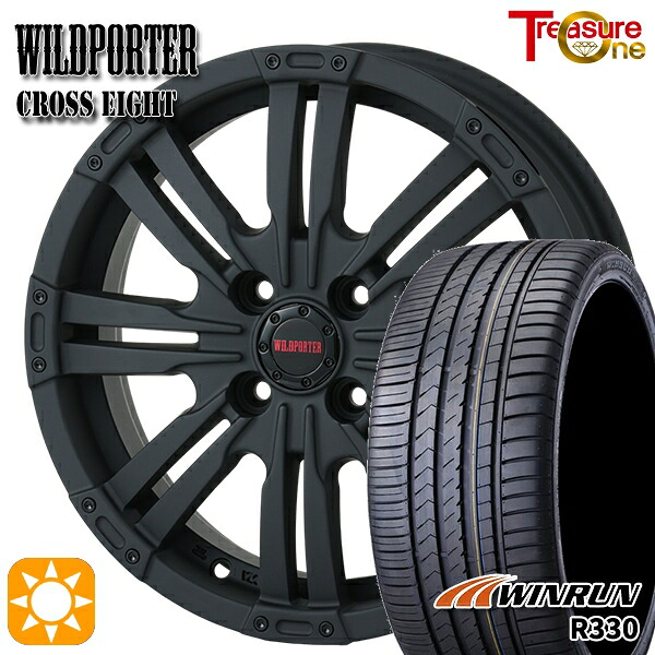 N-BOX ウェイク 165/55R15 75H ウィンラン R330 トレジャーワン ワイルドポーター クロスエイト マットブラック 15インチ 4.5J 4H100 +43 サマータイヤホイールセット