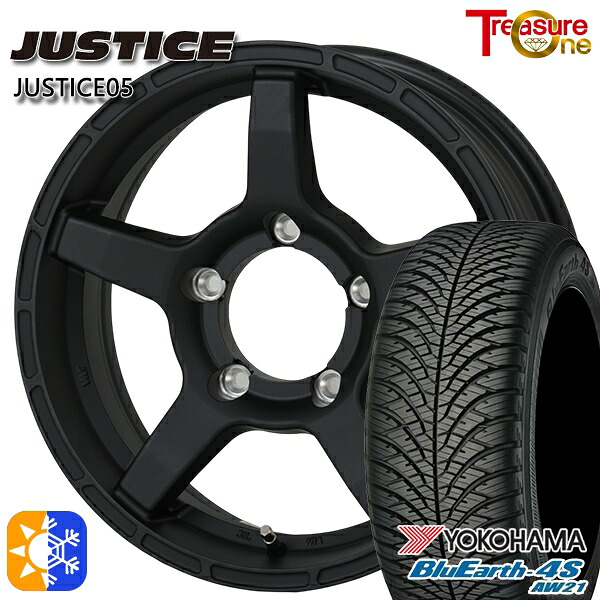 215/70R16 100H ヨコハマ ブルーアース 4S AW21 トレジャーワン ワイルドポーター ジャスティス ブラック 16インチ 6.0J 5H139.7 オールシーズンタイヤホイールセット