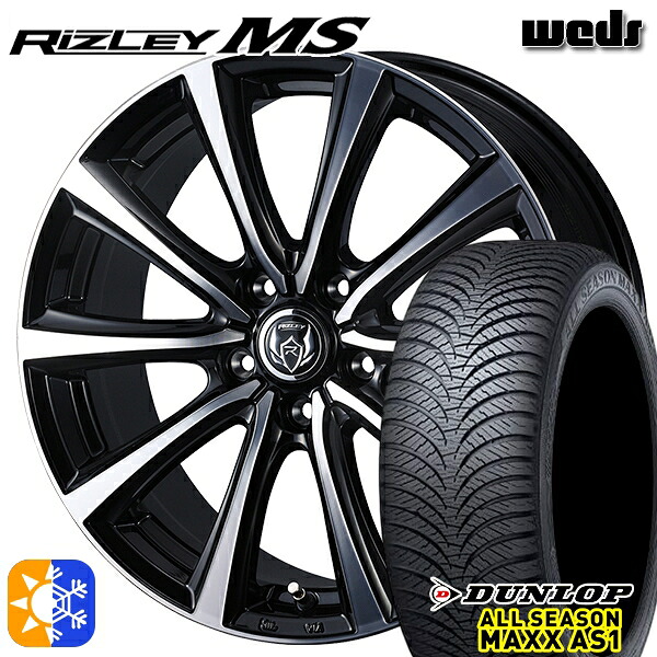 205/55R16 91H ダンロップ ALL SEASON MAXX AS1 Weds ライツレーMS ブラックメタリックポリッシュ 16インチ 6.5J 5H114.3 オールシーズンタイヤホイールセット
