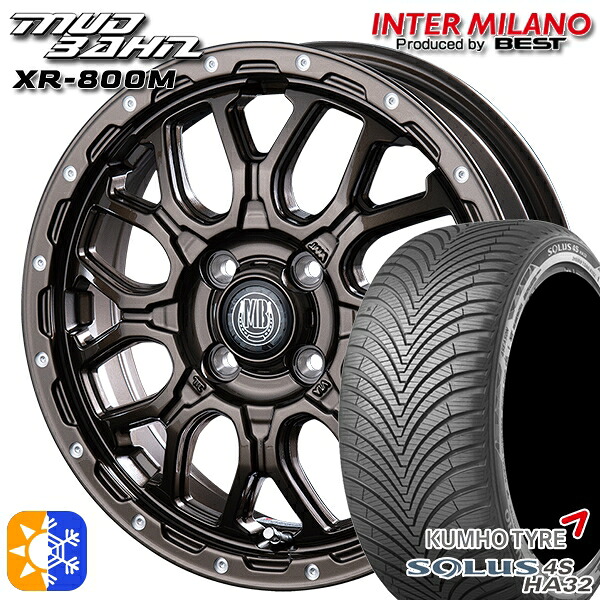 165/60R15 77H クムホ ソルウス 4S HA32 インターミラノ マッドバーン XR-800M GBR/PP 15インチ 4.5J 4H100 オールシーズンタイヤホイールセット