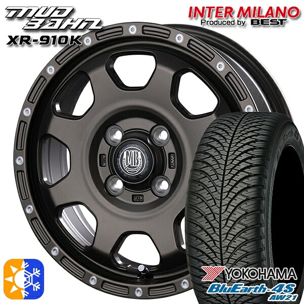 165/55R15 75V ヨコハマ ブルーアース 4S AW21 インターミラノ マッドバーン XR-910K MBR/PP 15インチ 4.5J 4H100 オールシーズンタイヤホイールセット