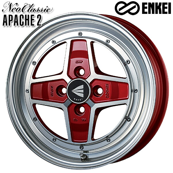 15インチ 5.0J 4H100 +45 ENKEI エンケイ ネオクラシック アパッチ2 マシニングレッド アルミホイール単品 1本 4本以上送料無料