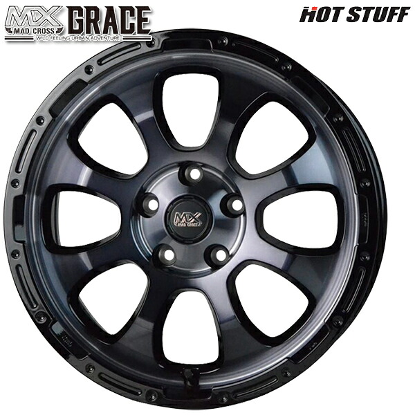 16インチ 7.0J 5H114.3 +38 HotStuff ホットスタッフ マッドクロスグレイス ブラッククリア/リムブラック アルミホイール単品 1本 4本以上送料無料 |タイヤホイール激安王国