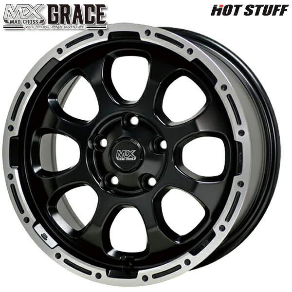 17インチ 7.0J 5H114.3 +45 HotStuff ホットスタッフ マッドクロスグレイス セミグロスブラック/リムポリッシュ アルミホイール単品 1本 4本以上送料無料