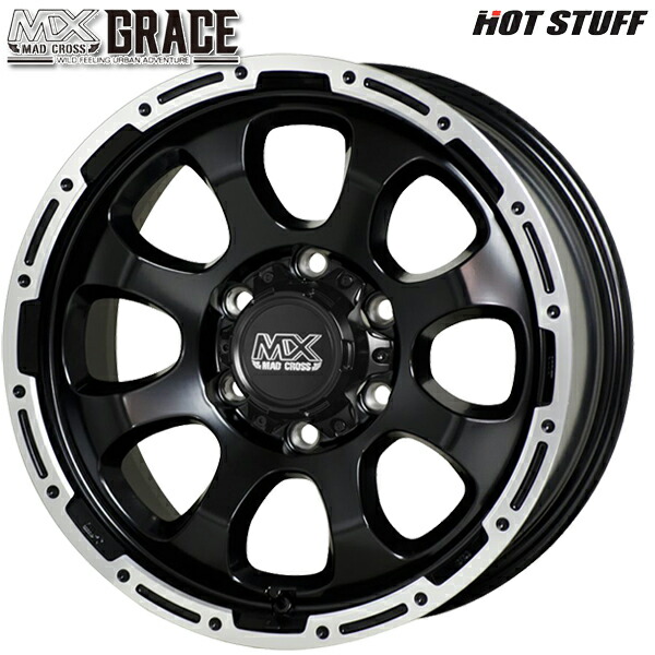 15インチ 6.0J 6H139.7 +44 HotStuff ホットスタッフ マッドクロスグレイス セミグロスブラック/リムポリッシュ アルミホイール単品 4本（1台分）送料無料