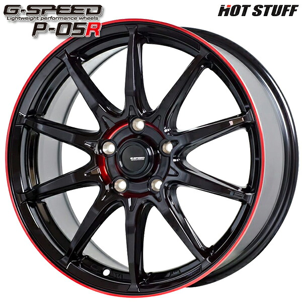 18インチ 8.0J 5H114.3 +42 HotStuff ホットスタッフ ジースピード P-05R ブラック/レッドクリア アルミホイール単品 4本（1台分）送料無料 ｜タイヤホイール激安王国