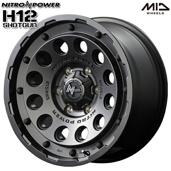 16インチ 6.5J 6H139.7 +38 MID ナイトロパワー H12ショットガン バレルブラック アルミホイール単品 1本 4本以上送料無料
