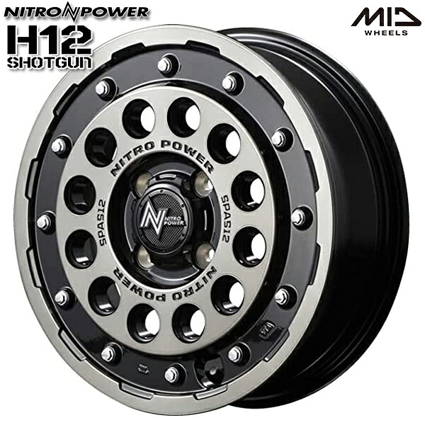 15インチ 5.0J 4H100 +45 MID ナイトロパワー H12ショットガン ブラッククリア/マシニング アルミホイール単品 1本 4本以上送料無料 ｜タイヤホイール激安王国