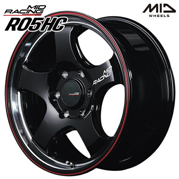 17インチ 6.5J 6H139 +38 MID RMP レーシング R05HC BKリムヴァーティカルP/レッドライン アルミホイール単品 4本（1台分） 送料無料