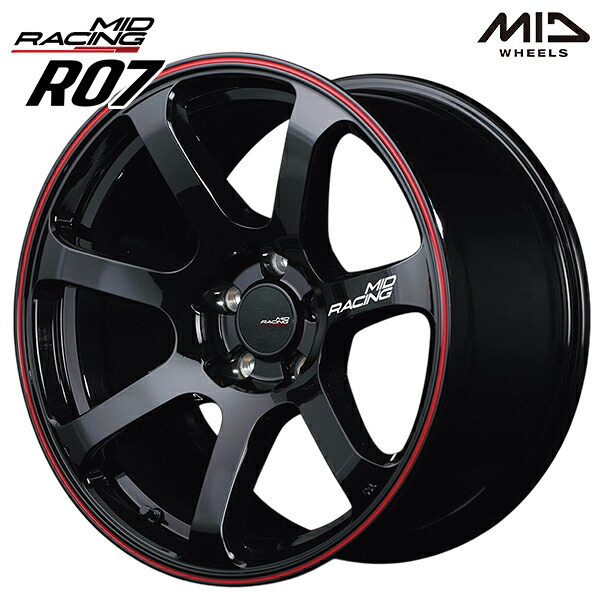18インチ 9.5J 5H114.3 +12 MID RMP レーシング R07 ブラック/リムレッドライン アルミホイール単品 1本 4本以上送料無料 |タイヤホイール激安王国