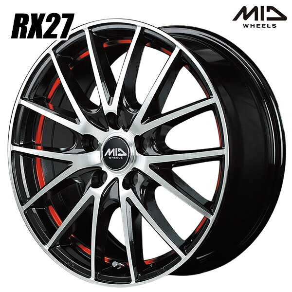 17インチ 7.0J 5H114.3 +48 MID シュナイダー RX27 ブラックメタリックポリッシュ＋アンダーカットレッドクリアー アルミホイール単品 1本 4本以上送料無料