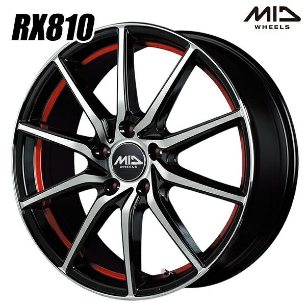 17インチ 7.0J 5H114.3 +48 MID シュナイダー RX810 ブラックポリッシュ/アンダーカットレッド アルミホイール単品 1本 4本以上送料無料