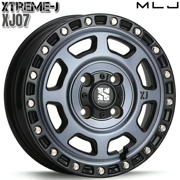 4/10ﾎﾟｲﾝﾄ10倍★MLJ エクストリームJ XJ07 サイズ：13インチ 4.0J HOLE/PCD：4H 100 インセット：43 カラー：グロスブラックマシンインディゴ アルミホイール単品 1本 4本以上送料無料