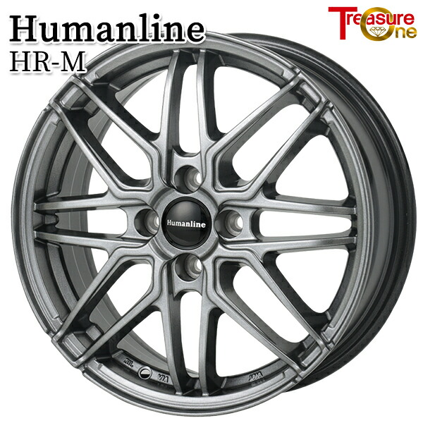 トレジャーワン ヒューマンライン HRM サイズ：16インチ 6.0J HOLE/PCD：4H 100 インセット：50 ハブ径：67.1 ナット座面：テーパー60° カラー：ガンメタブラック（GM） ホイール単品 1本 4本以上送料無料