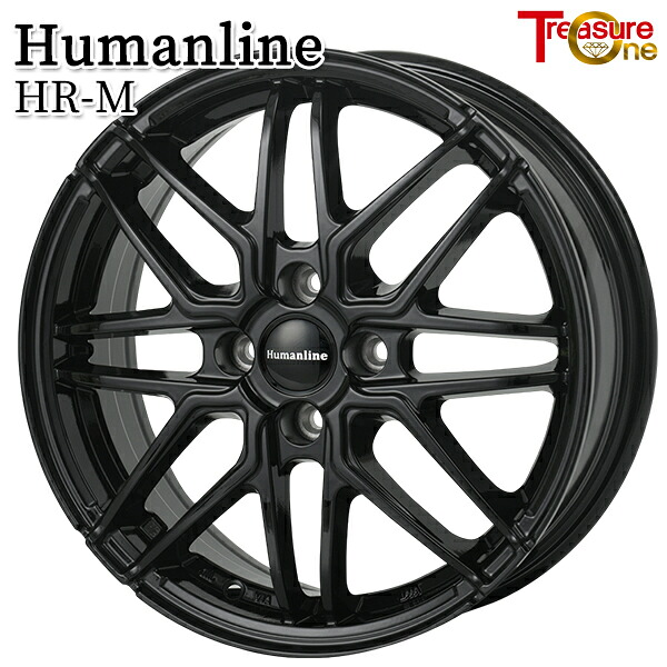 トレジャーワン ヒューマンライン HRM サイズ：15インチ 4.5J HOLE/PCD：4H 100 インセット：45 ハブ径：67.1 ナット座面：テーパー60&deg; カラー：ブラック（BK） アルミホイール単品 4本（1台分）送料無料 ｜タイヤホイール激安王国