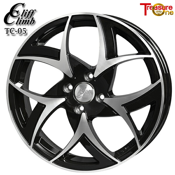 15インチ 4.5J 4H100 +43 トレジャーワン クリフクライム TC05 ブラックポリッシュ アルミホイール単品 4本（1台分）送料無料 ｜タイヤホイール激安王国 27,824円