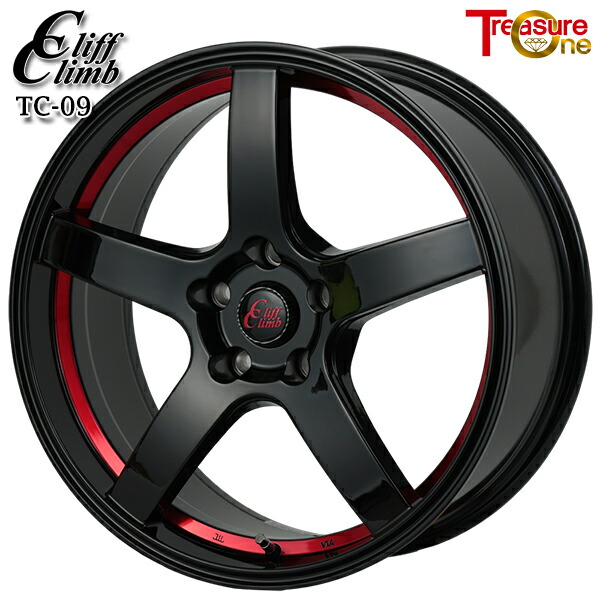 17インチ 7.0J 5H114.3 +38 トレジャーワン クリフクライム TC09 ブラックアンダーカットレッドクリア アルミホイール単品 4本（1台分） 送料無料