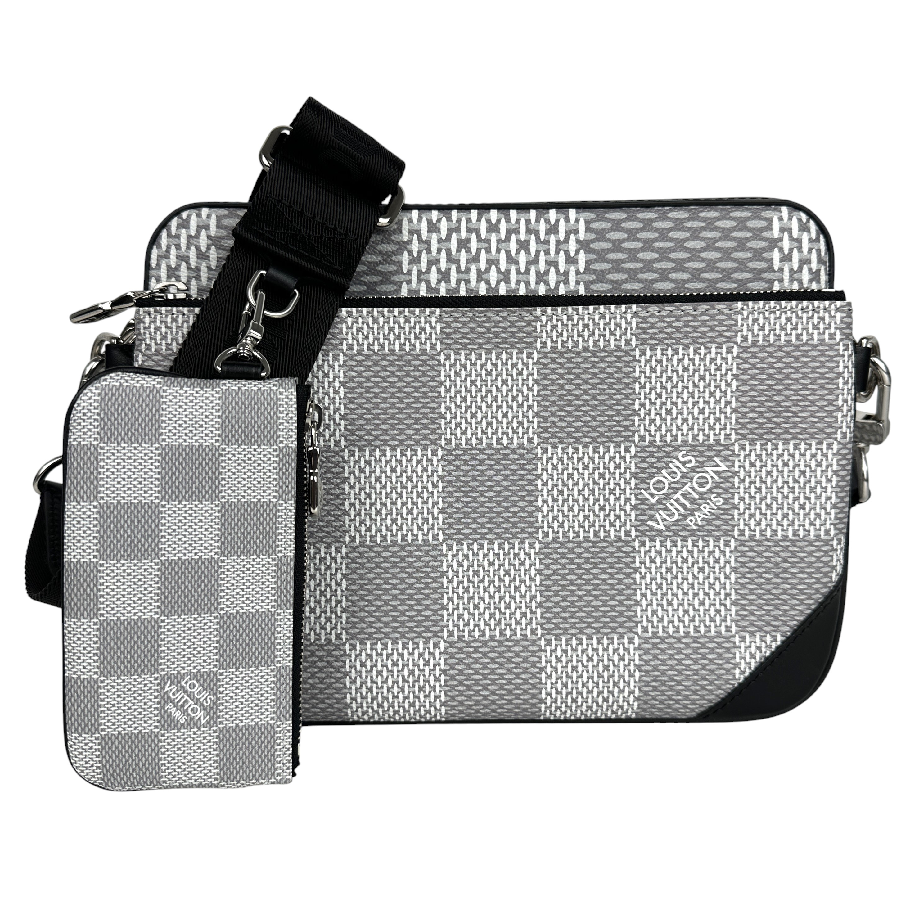 【Louis Vuitton】ルイ・ヴィトン トリオ・メッセンジャー N50027 ダミエ・グラフィット 3D ホワイト グレー 白 ショルダーバッグ セカンドバッグ ポーチ 斜め掛け メンズ 【中古】 USED-A 【9356】 質屋かんてい局仙台卸町店 店