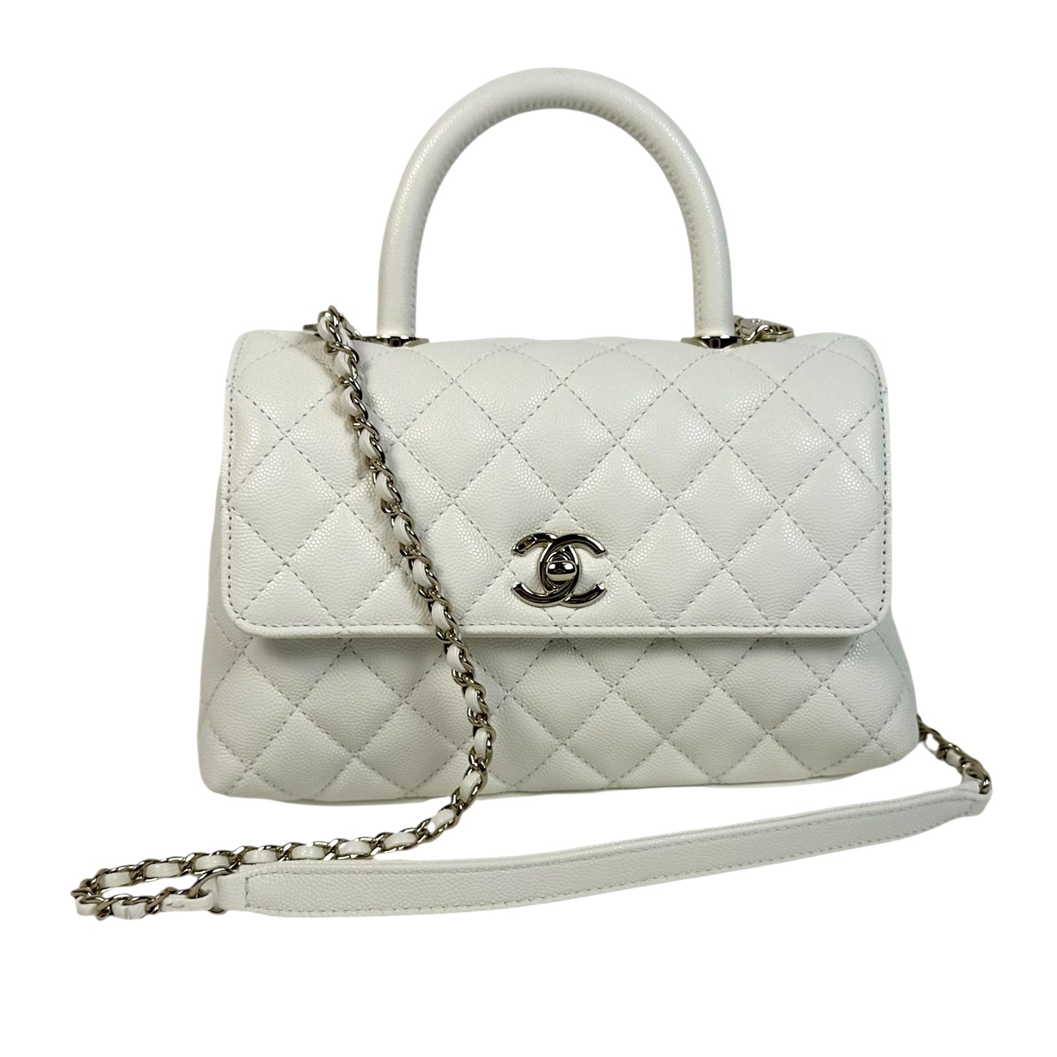 【CHANEL】シャネル　ココハンドルXS　キャビアスキン　2WAYバッグ　ホワイト 白　【中古】　USED-SS【9304】 質屋かんてい局仙台卸町 店