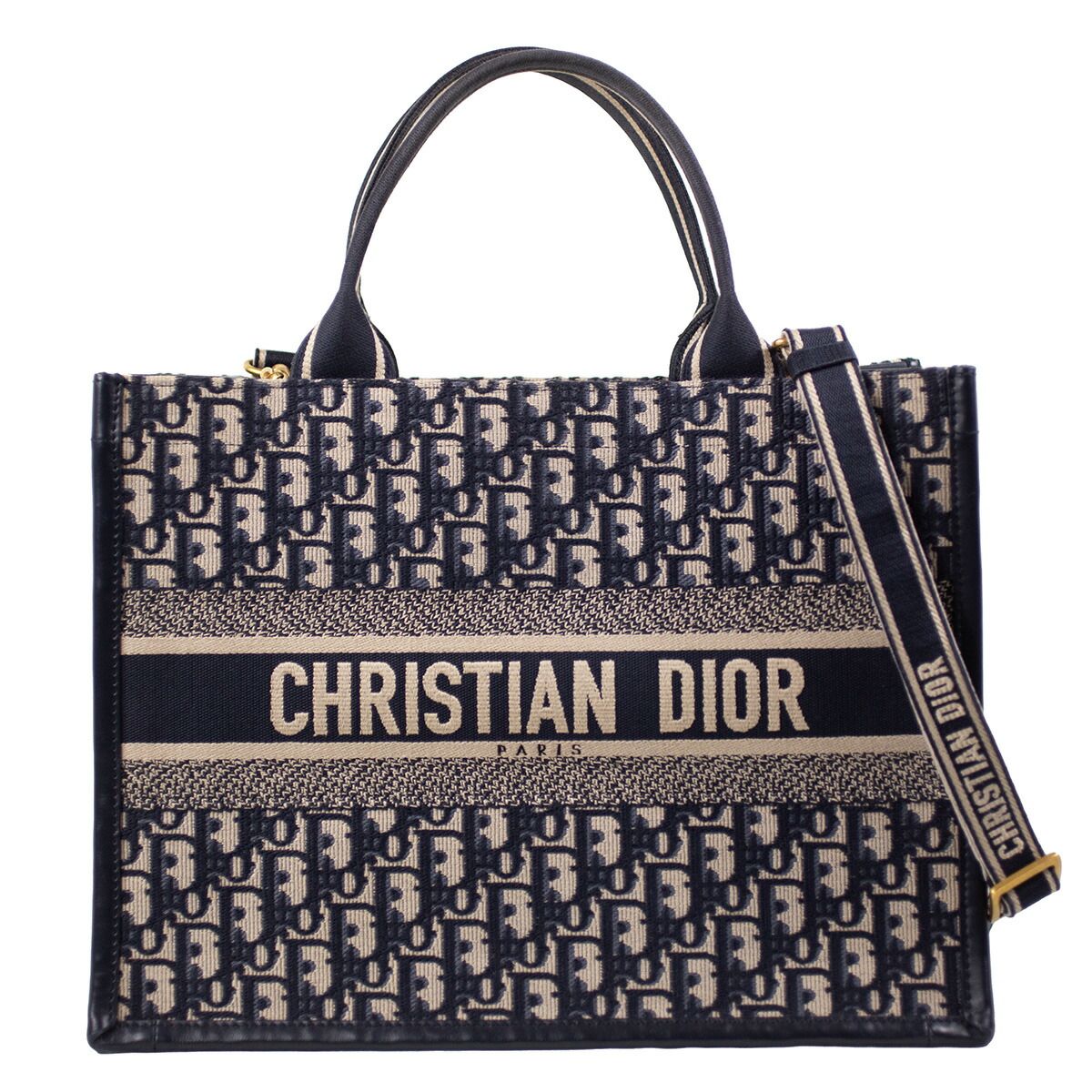 【Christian Dior】クリスチャンディオール Dior Book Tote ブックトート ミディアム M1324CZBB M928 オブリーク エンブロイダリー カーフスキン ネイビー ベージュ ショルダーバッグ 2WAY レディース 【中古品】 USED-AB 【9304】 質屋かんてい局仙台卸町店 店