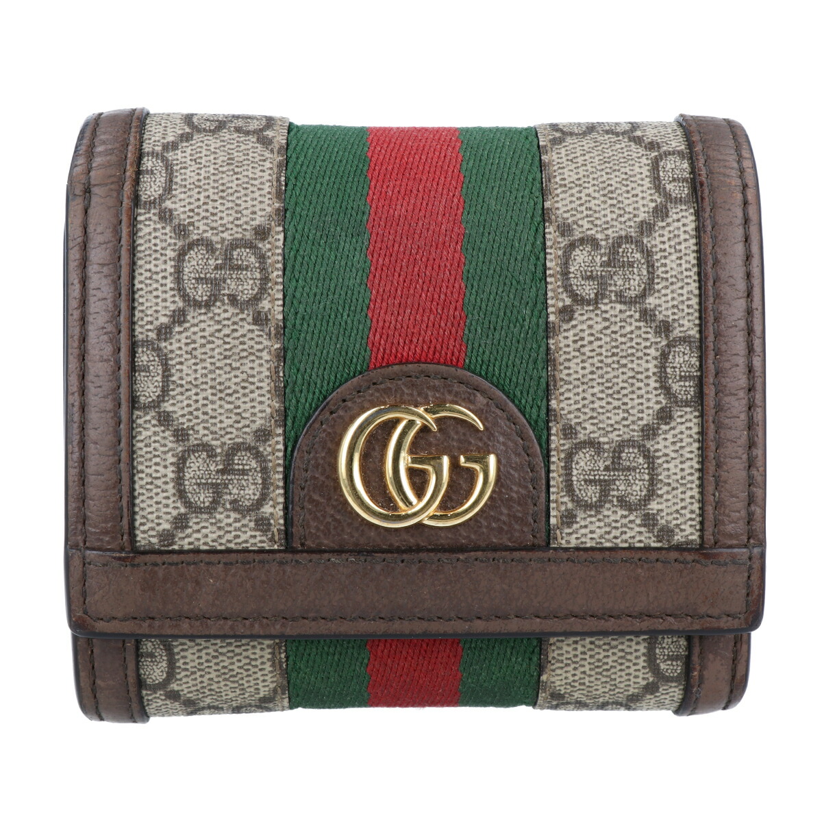08 GUCCI 二つ折り財布 コンパクトウォレット GG柄 茶 qg1 微美品】GUCCI グッチ 二つ折り財布 コンパクトウォレット GG柄