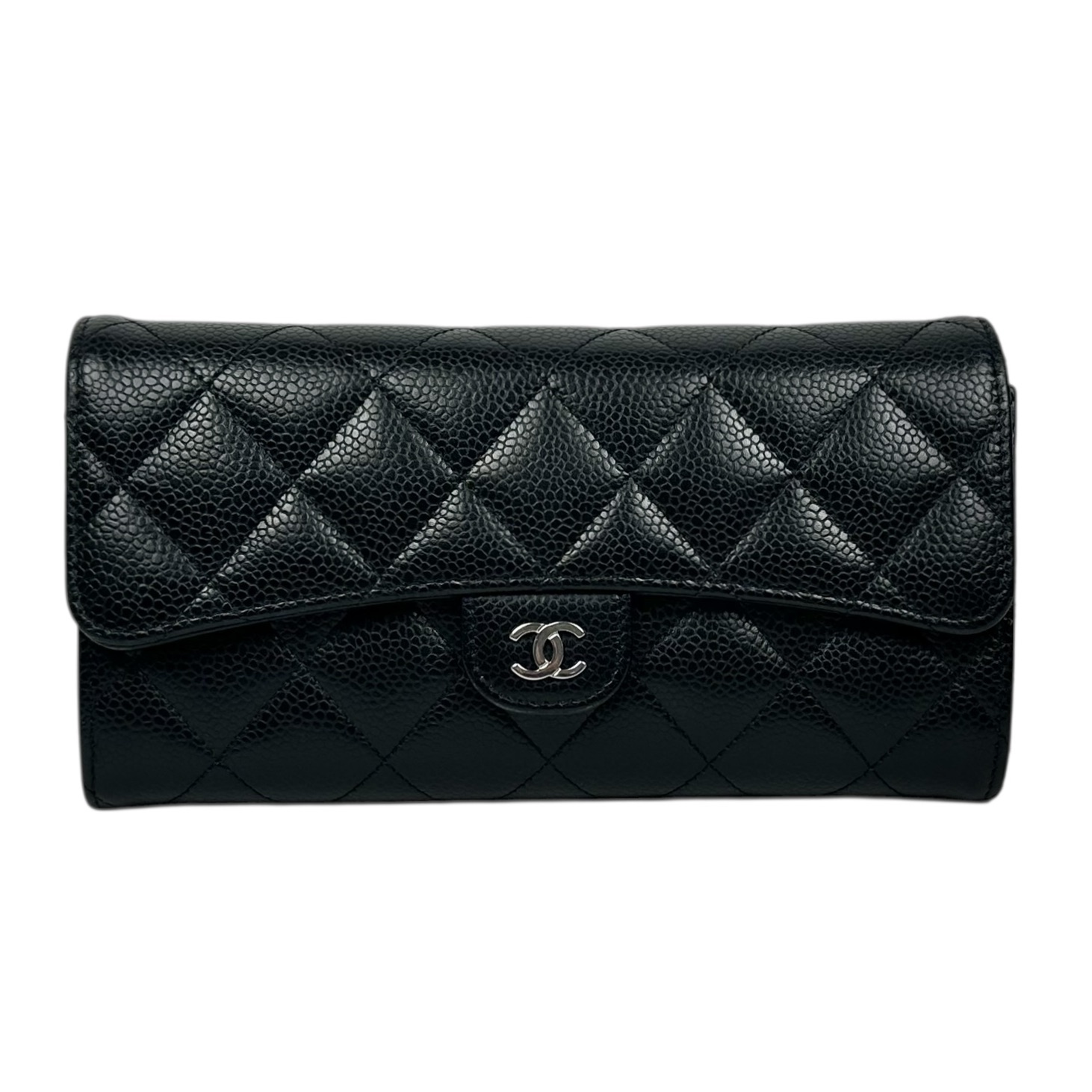 【CHANEL】 シャネル マトラッセ ロングフラップウォレット AP0241 キャビアスキン ブラック シルバー金具 長財布 財布 レディース 【中古】 USED-B 【9304】 質屋かんてい局仙台卸町店 店